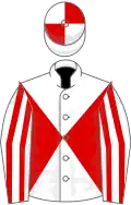 White, red diabolo, striped sleeves, quartered cap