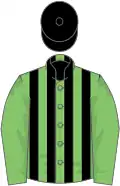 Light green and black stripes, light green sleeves, black cap