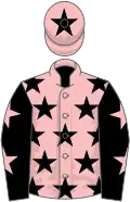 Pink, black stars, black sleeves, pink stars, pink cap, black star
