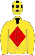 Yellow, red diamond, yellow cap, black spots