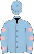 LIGHT BLUE, pink spots, light blue cap
