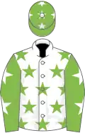 White, light green stars, light green sleeves, white stars and stars on cap