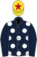 Dark blue, white spots on body, yellow cap, red star