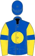 Royal blue, yellow disc, yellow sleeves, royal blue armlets