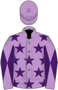 Mauve, purple stars, diabolo on sleeves, mauve cap