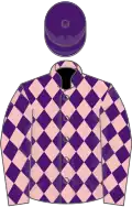 Purple and pink diamonds, pink sleeves, purple diamonds, purple cap