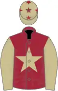 Maroon, beige star and sleeves, beige cap, maroon stars