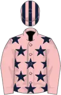 Pink, dark blue stars, pink sleeves, striped cap