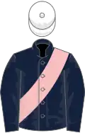 Dark Blue, Pink sash, White cap