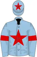 Light blue, red star, armlets and star on cap