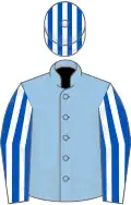 Light blue, royal blue and white striped sleeves and cap