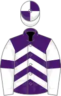 Purple, White chevrons, White sleeves, Purple armlets, quartered cap