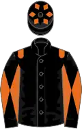 Black, orange epaulettes, diabolo on sleeves, black cap, orange diamonds