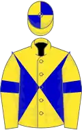 Yellow, blue diabolo and armlets, quartered cap
