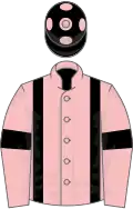 Pink, black braces and armlets, black cap, pink spots
