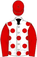 White, red spots, sleeves and cap