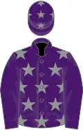 Purple, grey stars on body and cap