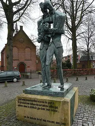 Statue of Vincent and Theo van Gogh in Zundert, a gift to the city from the bank to mark the 225th anniversary of its founding.