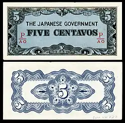 PHI-103b-Japanese Government (Philippines)-5 Centavos (1942)