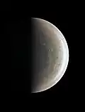 Image from about 94,500&nbsp;km (58,700&nbsp;mi) of Jupiter's southern polar region (27 August 2016)