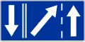 F-16 "end of lane on bidirectional carriageway" (traffic in centre lane must move to right)