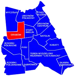 The location of the City Information System area of Grabów within the city district of Ursynów