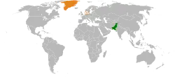 Map indicating locations of Pakistan and Denmark