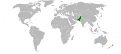 Map indicating locations of Pakistan and New Zealand