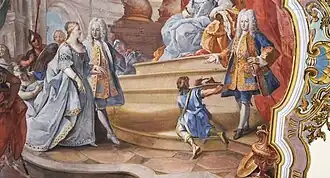 Giovanni Angelo Borroni, Antoniotto Botta Adorno at the feet of the Tsarina together with Anthony Ulrich of Brunswick and his wife Anna Leopoldovna.