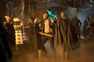 Auton legionaries leading the Doctor towards the Pandorica, as well as representatives of the Daleks, the Hoix, the Cybermen and the Judoon participating in the alliance's plan to imprison the Doctor.