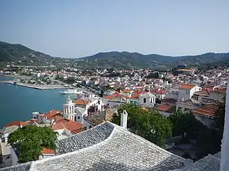 View of the town of Skopelos