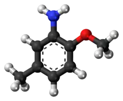 Ball-and-stick model of the para-cresidine molecule