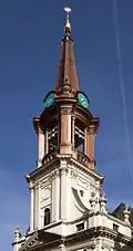 Church tower of the Parochialkirche with the carillon, 2017