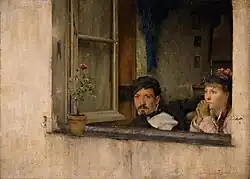 A Young Man and Woman Gaze Out a Window, 1877