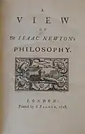 Title page to A view of Sir Isaac Newton's philosophy