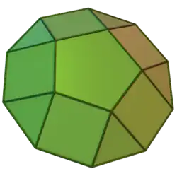 Pentagonal cupola: a Johnson solid with five triangles, five squares, one pentagon, and one decagon. It is C5v symmetry of order 10.[16][15]