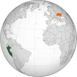 Map indicating locations of Peru and Ukraine