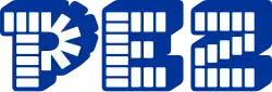 The logo of Pez, the letters "PEZ" created using Pez candies