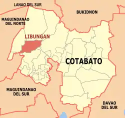 Map of Cotabato with Libungan highlighted