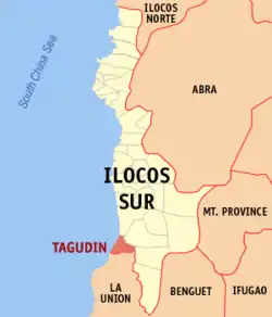 Map of Ilocos Sur with Tagudin highlighted