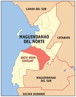 Map of Maguindanao del Norte with Datu Odin Sinsuat highlighted