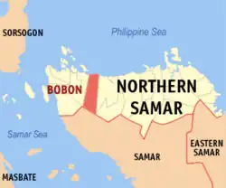 Map of Northern Samar with Bobon highlighted