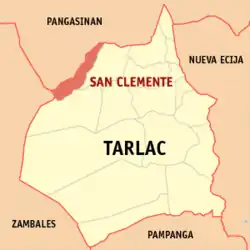 Map of Tarlac with San Clemente highlighted