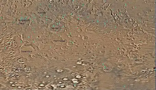 Map of Phaethontis quadrangle. Click to enlarge and see some crater names. Gorgonum Chaos is near the top of the map.