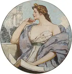 Image 10Philosophy, an 1896 mural by Robert Lewis Reid in the North Corridor on the Second Floor of the Library of Congress Thomas Jefferson Building, Washington, D.C.. The caption underneath reads: "HOW CHARMING IS DIVINE PHILOSOPHY."