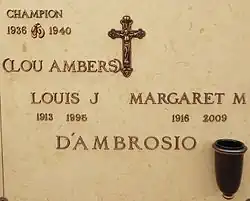 Crypt of Louis J. (Lou Ambers) D’Ambrosio (1913–1995) and his wife Margaret M. D’Ambrosio (1916–2009). Ambers, was a World lightweight boxing champion from 1936 to 1940.