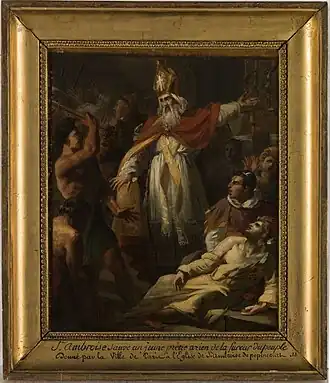 Saint Ambrose saving an Arian priest from the fury of the people, 1819