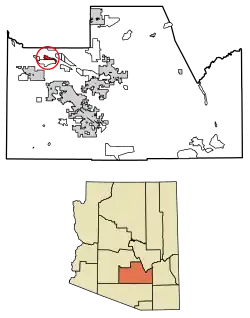 Location of Wet Camp Village in Pinal County, Arizona.