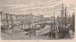 Sailboats and steamboats at the Quai de la Fosse, engraving made in 1850 by Horace Castelli&nbsp;[fr].