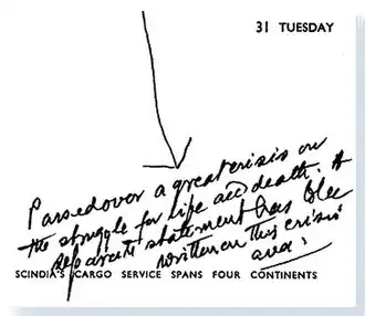 A old-looking note handwritten in blue ink.